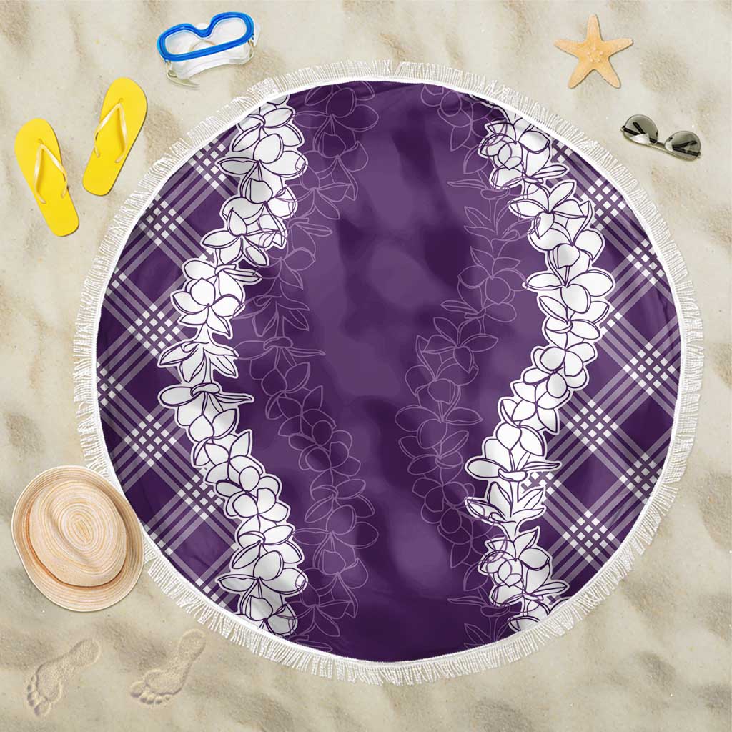 Hawaii Aloha Plumeria Lei Violet Palaka Beach Blanket - Polynesian Pride