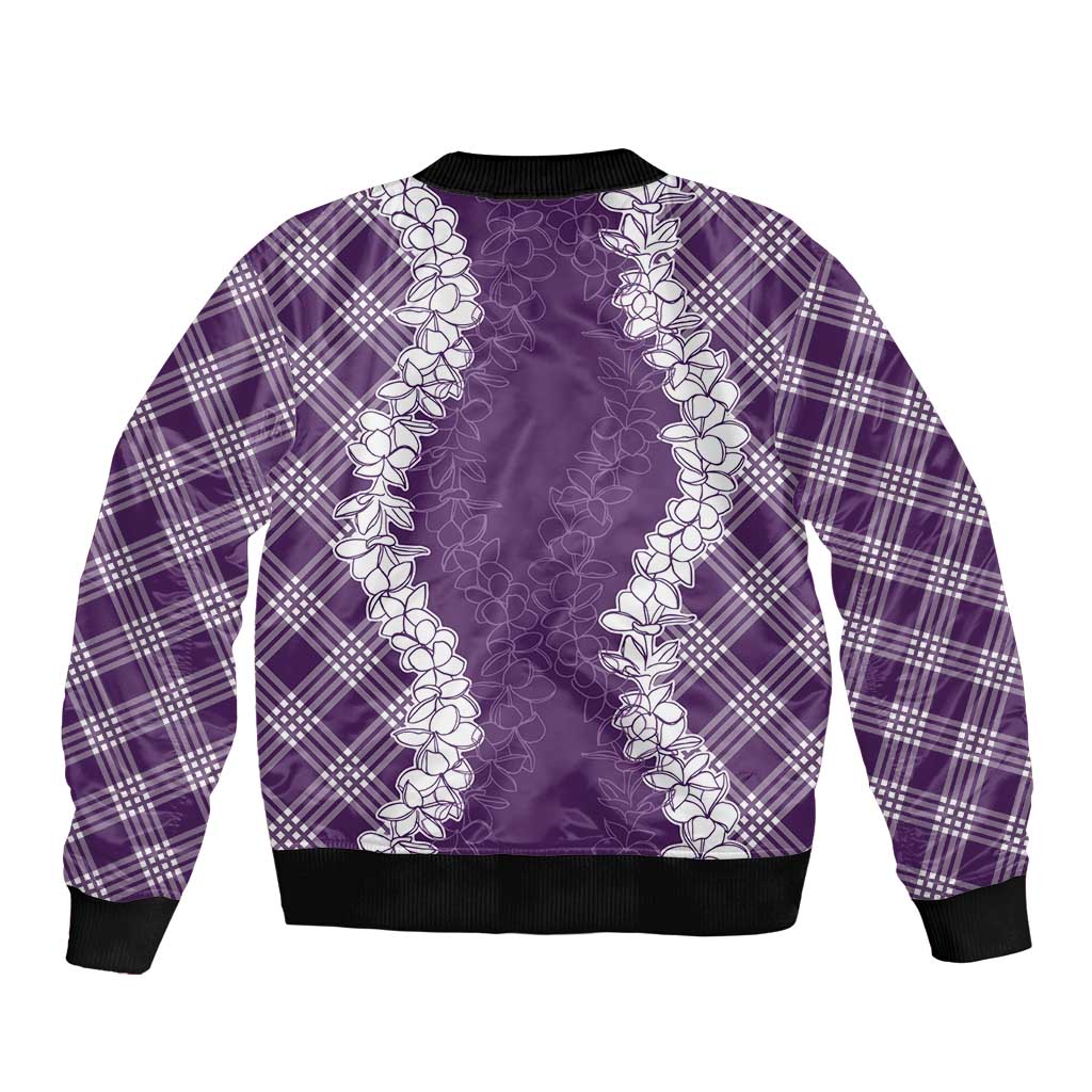 Hawaii Aloha Plumeria Lei Violet Palaka Bomber Jacket - Polynesian Pride