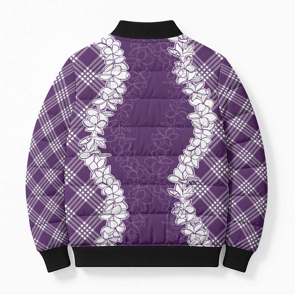 Hawaii Aloha Plumeria Lei Violet Palaka Bomber Puffer Jacket - Polynesian Pride