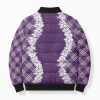 Hawaii Aloha Plumeria Lei Violet Palaka Bomber Puffer Jacket - Polynesian Pride