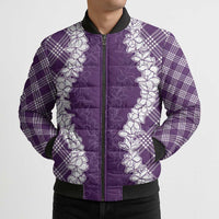 Hawaii Aloha Plumeria Lei Violet Palaka Bomber Puffer Jacket - Polynesian Pride