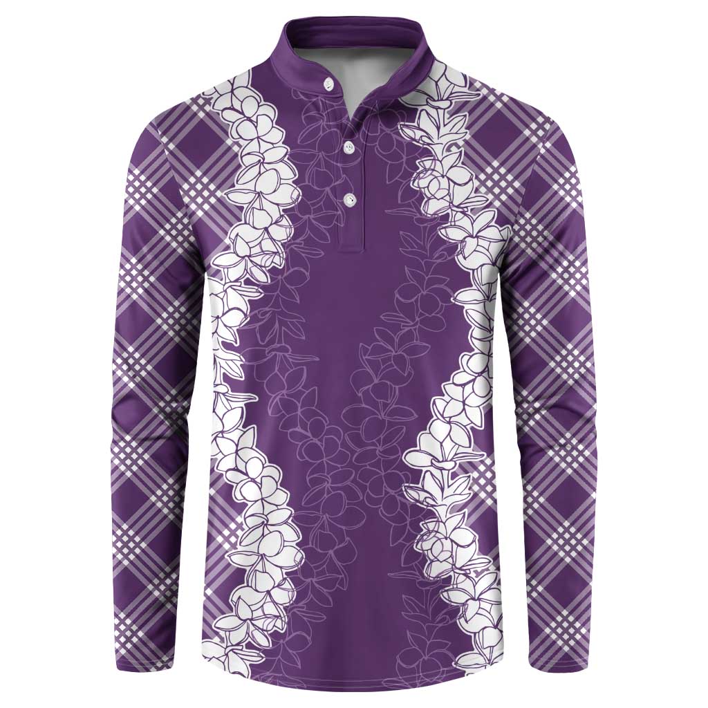 Hawaii Aloha Plumeria Lei Violet Palaka Button Sweatshirt - Polynesian Pride