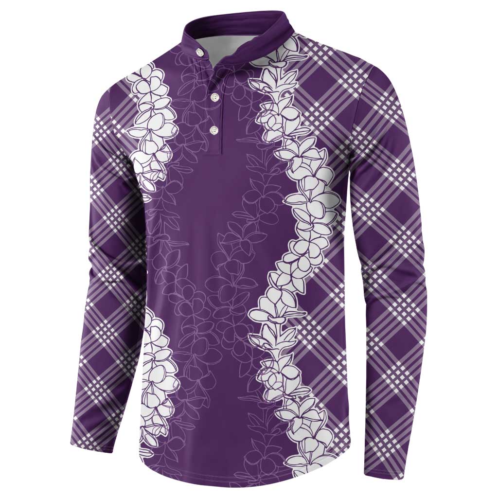 Hawaii Aloha Plumeria Lei Violet Palaka Button Sweatshirt - Polynesian Pride