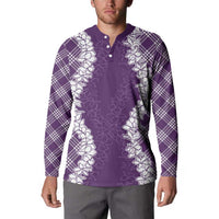 Hawaii Aloha Plumeria Lei Violet Palaka Button Sweatshirt - Polynesian Pride
