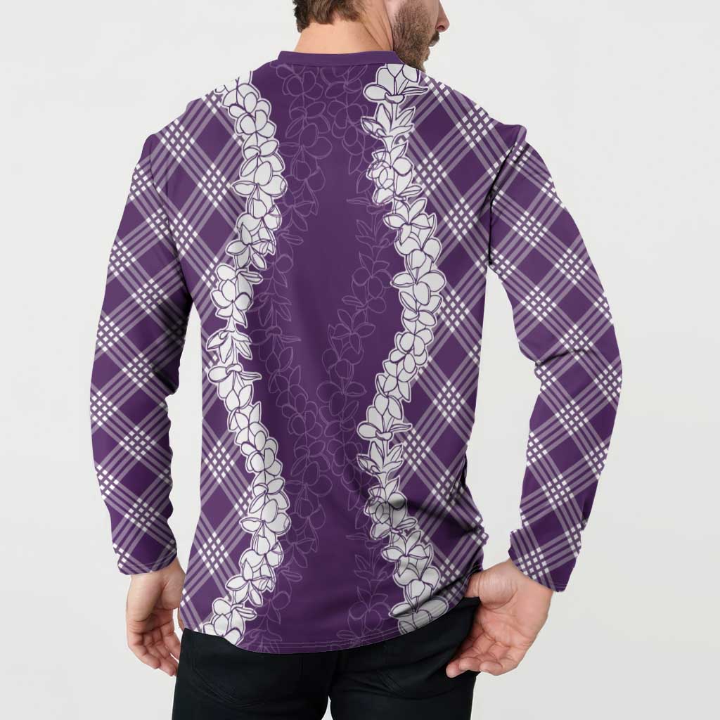 Hawaii Aloha Plumeria Lei Violet Palaka Button Sweatshirt - Polynesian Pride