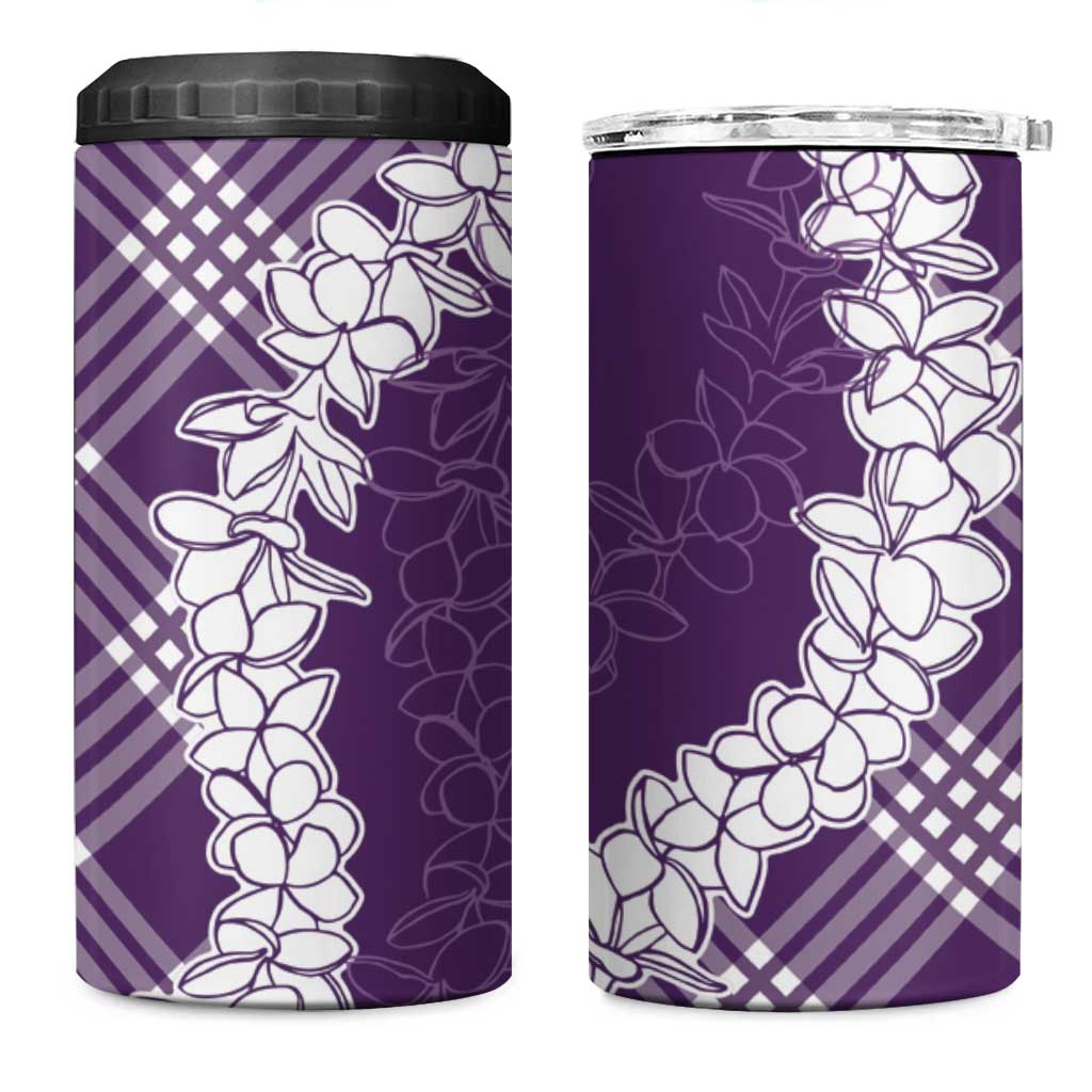 Hawaii Aloha Plumeria Lei Violet Palaka 4 in 1 Can Cooler Tumbler - Polynesian Pride