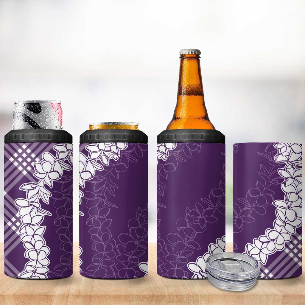 Hawaii Aloha Plumeria Lei Violet Palaka 4 in 1 Can Cooler Tumbler - Polynesian Pride