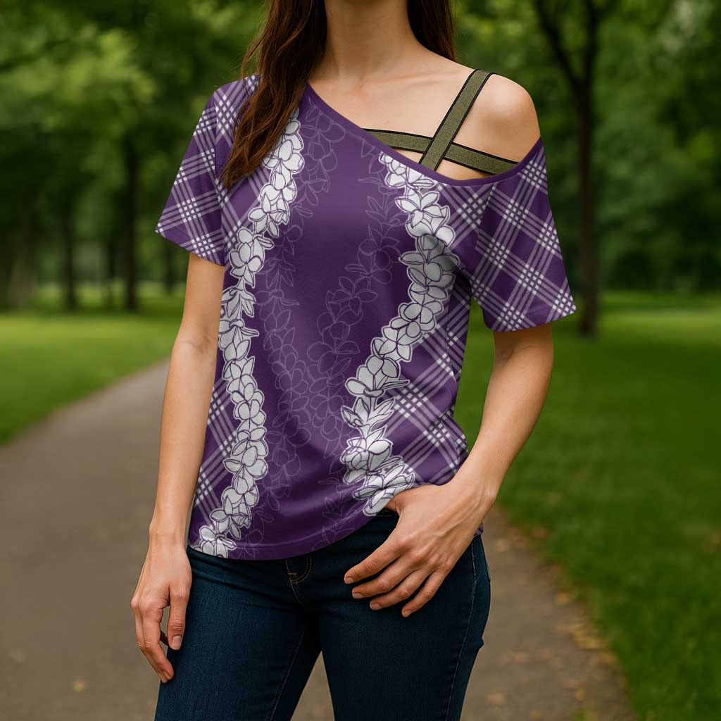 Hawaii Aloha Plumeria Lei Violet Palaka Cross Shoulder Shirt - Polynesian Pride