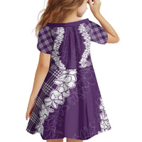 Hawaii Aloha Plumeria Lei Violet Palaka Family Matching Off The Shoulder Long Sleeve Dress and Hawaiian Shirt - Polynesian Pride