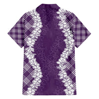 Hawaii Aloha Plumeria Lei Violet Palaka Family Matching Off The Shoulder Long Sleeve Dress and Hawaiian Shirt - Polynesian Pride