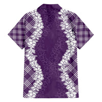 Hawaii Aloha Plumeria Lei Violet Palaka Family Matching Off Shoulder Short Dress and Hawaiian Shirt - Polynesian Pride