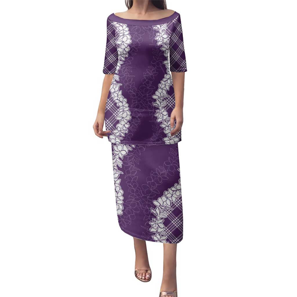 Hawaii Aloha Plumeria Lei Violet Palaka Family Matching Puletasi and Hawaiian Shirt - Polynesian Pride