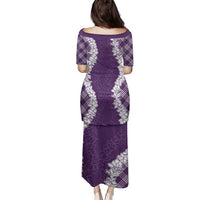 Hawaii Aloha Plumeria Lei Violet Palaka Family Matching Puletasi and Hawaiian Shirt - Polynesian Pride