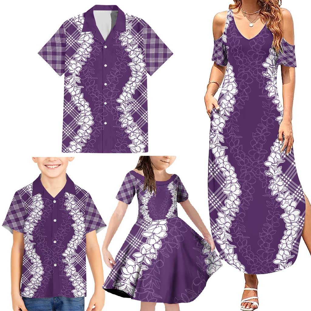 Hawaii Aloha Plumeria Lei Violet Palaka Family Matching Summer Maxi Dress and Hawaiian Shirt - Polynesian Pride