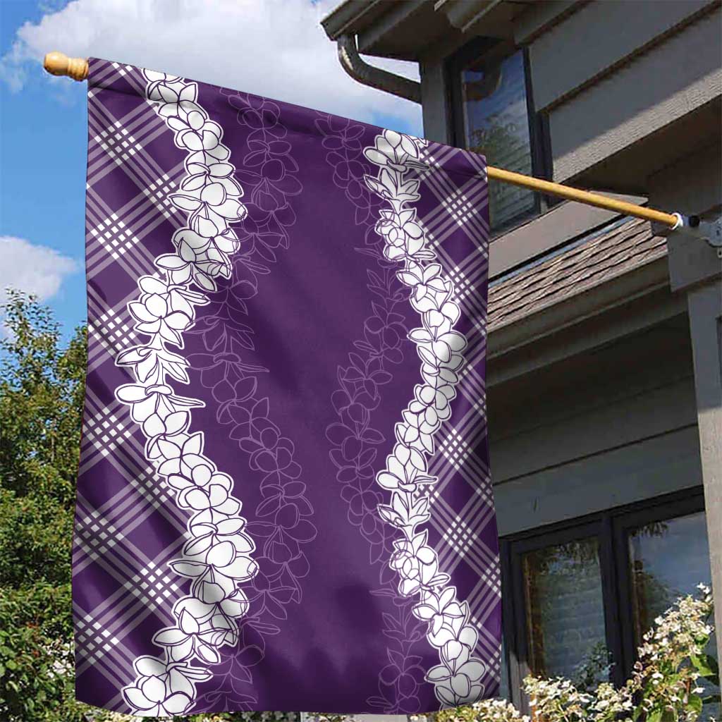 Hawaii Aloha Plumeria Lei Violet Palaka Garden Flag - Polynesian Pride