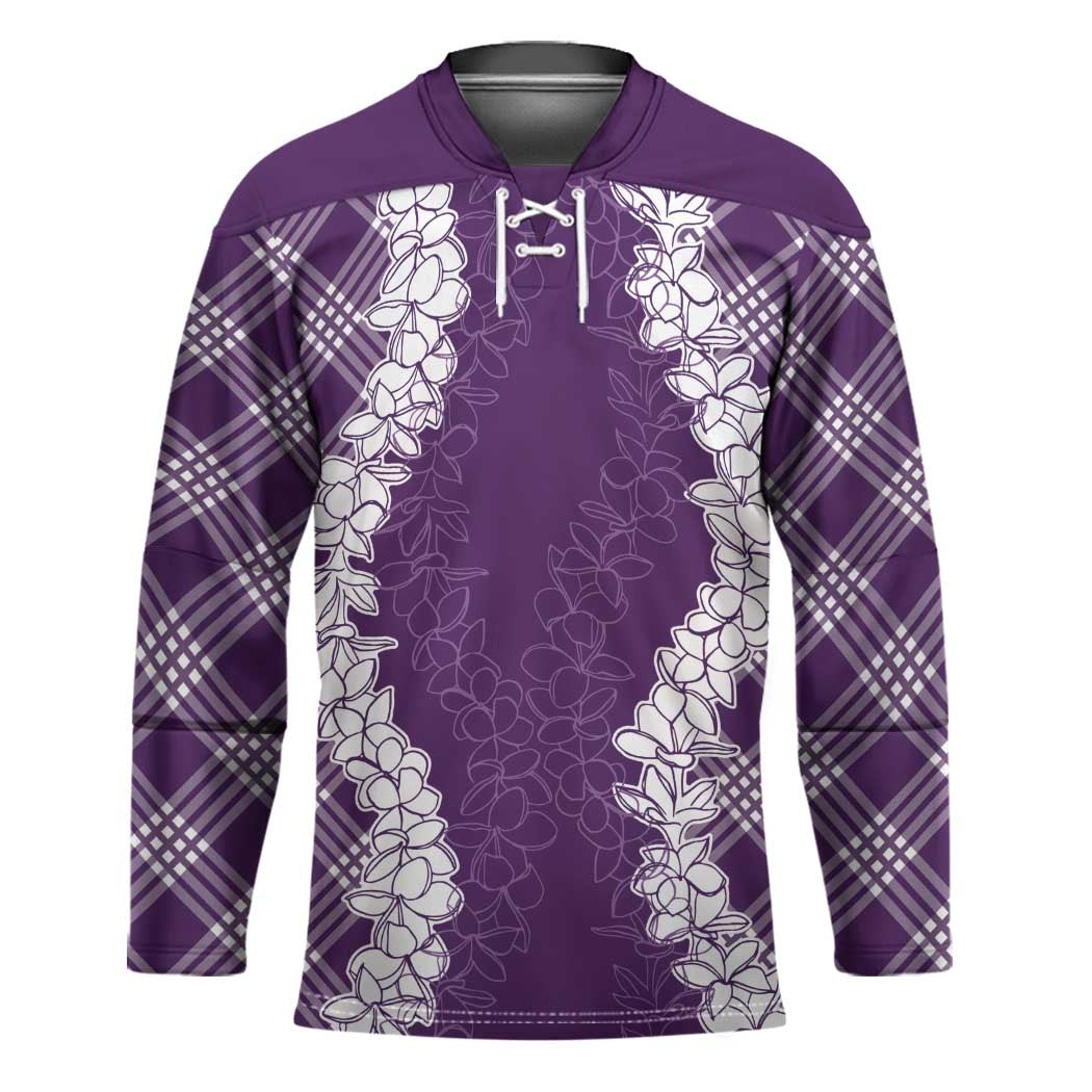 Hawaii Aloha Plumeria Lei Violet Palaka Hockey Jersey - Polynesian Pride