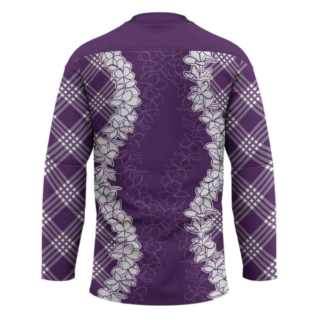 Hawaii Aloha Plumeria Lei Violet Palaka Hockey Jersey - Polynesian Pride