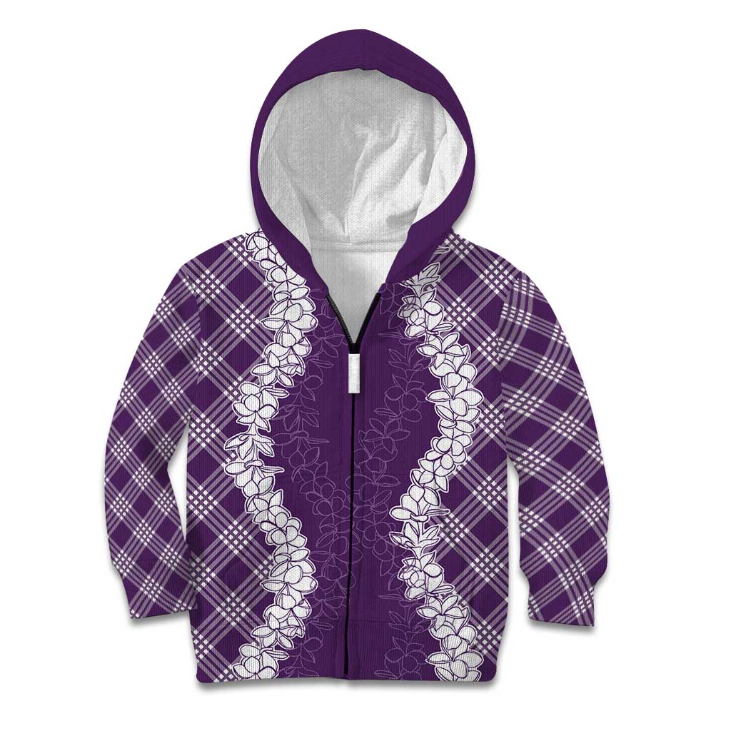 Hawaii Aloha Plumeria Lei Violet Palaka Kid Hoodie LT7 Zip Hoodie Violet - Polynesian Pride