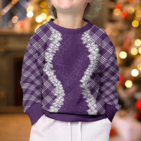 Hawaii Aloha Plumeria Lei Violet Palaka Kid Ugly Christmas Sweater - Polynesian Pride