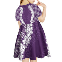 Hawaii Aloha Plumeria Lei Violet Palaka Kid Short Sleeve Dress - Polynesian Pride