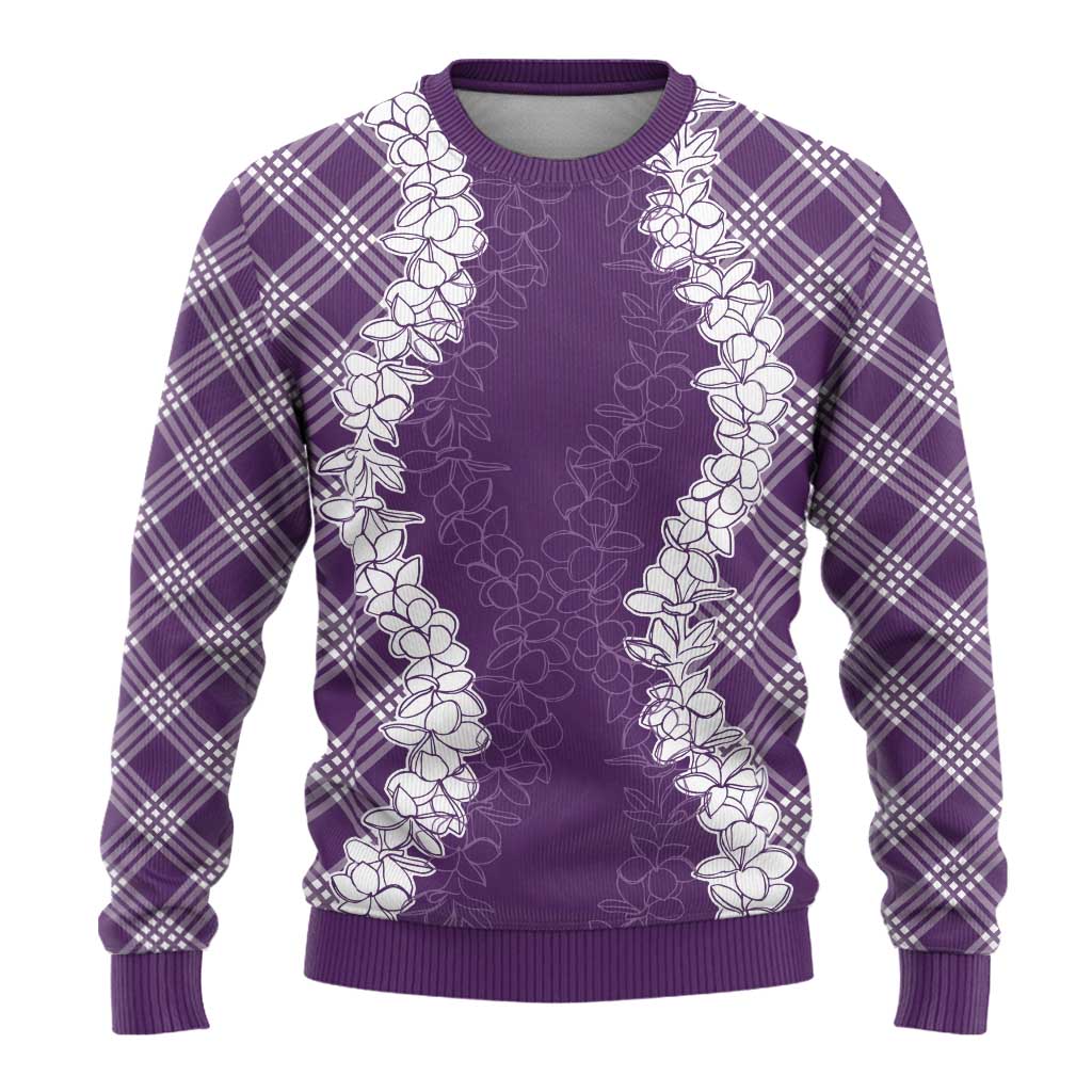 Hawaii Aloha Plumeria Lei Violet Palaka Ugly Christmas Sweater - Polynesian Pride