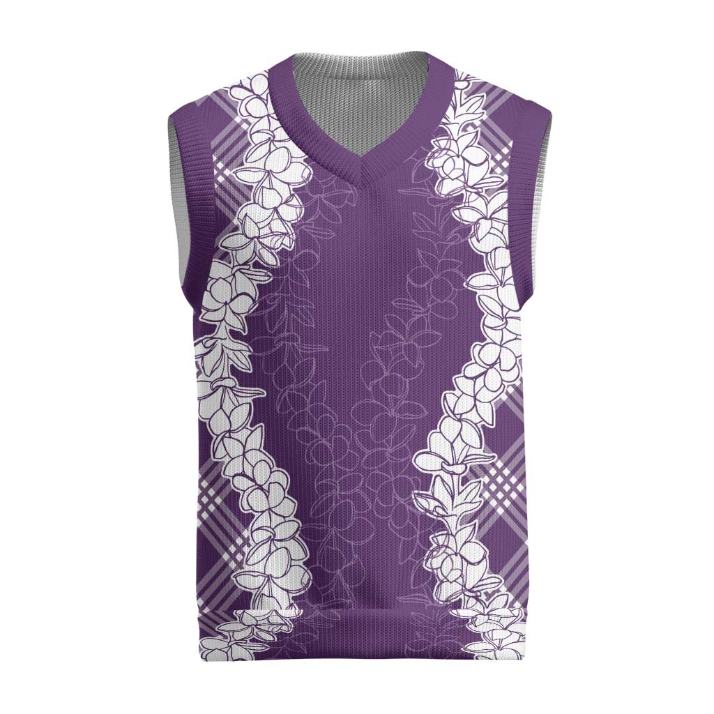 Hawaii Aloha Plumeria Lei Violet Palaka Christmas Knitted V-Neck Vest - Polynesian Pride