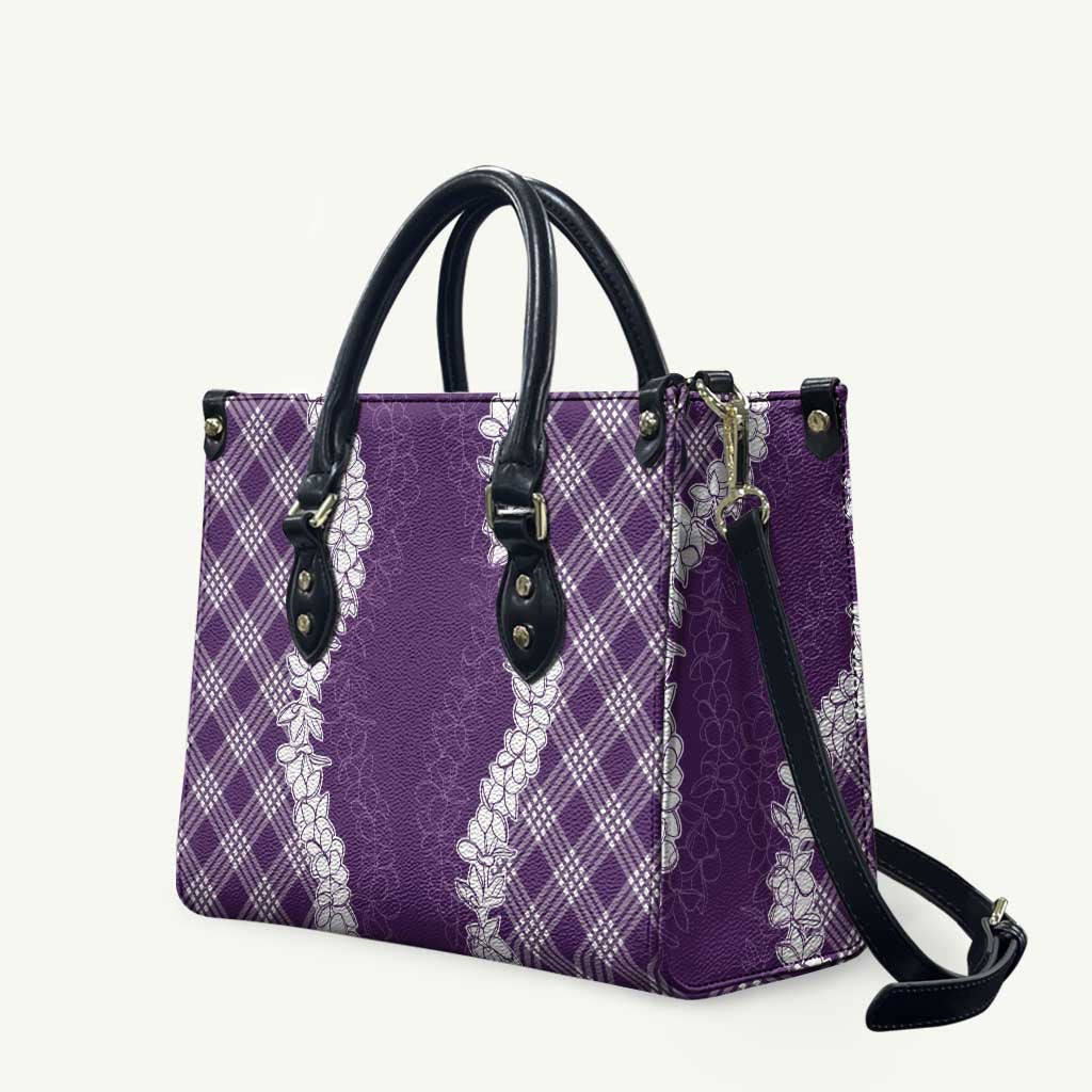 Hawaii Aloha Plumeria Lei Violet Palaka Leather Bag - Polynesian Pride