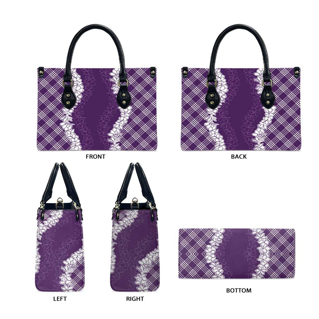 Hawaii Aloha Plumeria Lei Violet Palaka Leather Bag - Polynesian Pride