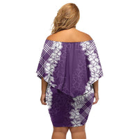 Hawaii Aloha Plumeria Lei Violet Palaka Off Shoulder Short Dress - Polynesian Pride