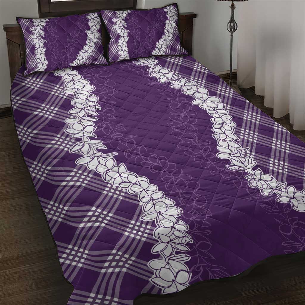 Hawaii Aloha Plumeria Lei Violet Palaka Quilt Bed Set - Polynesian Pride