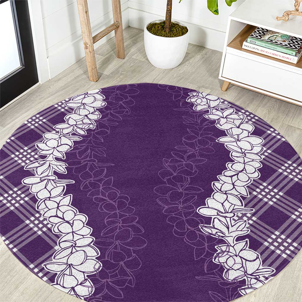 Hawaii Aloha Plumeria Lei Violet Palaka Round Carpet - Polynesian Pride