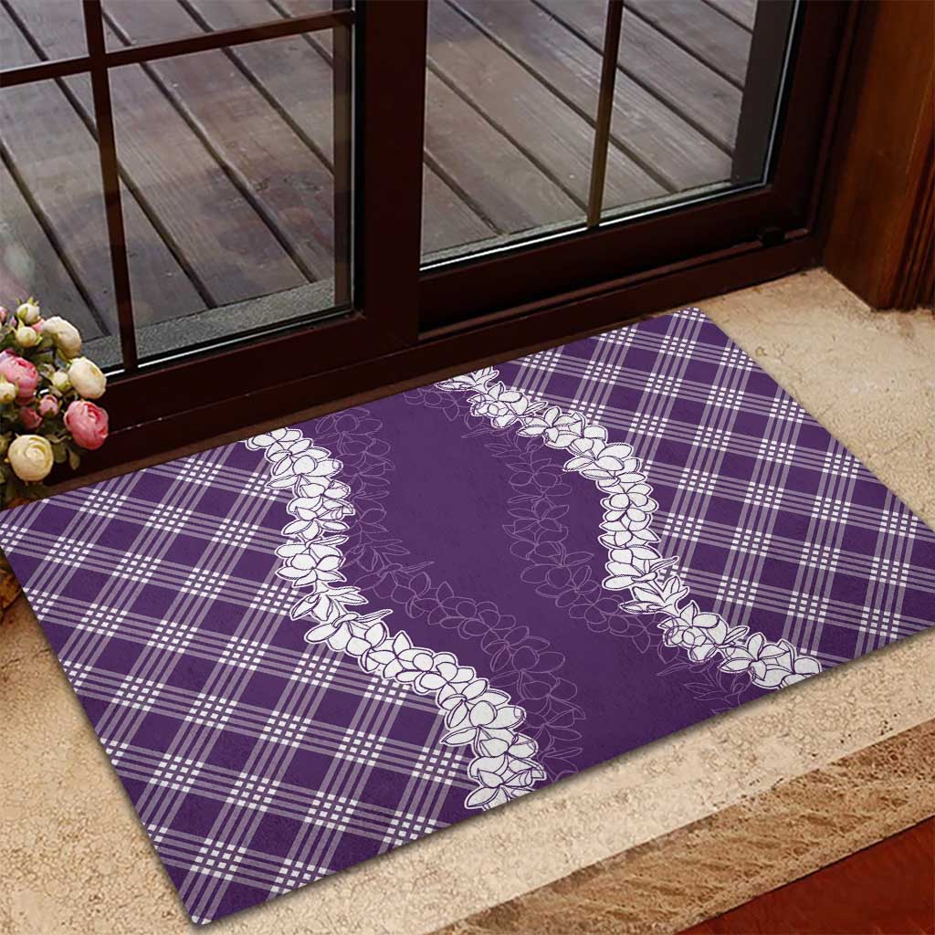 Hawaii Aloha Plumeria Lei Violet Palaka Rubber Doormat - Polynesian Pride