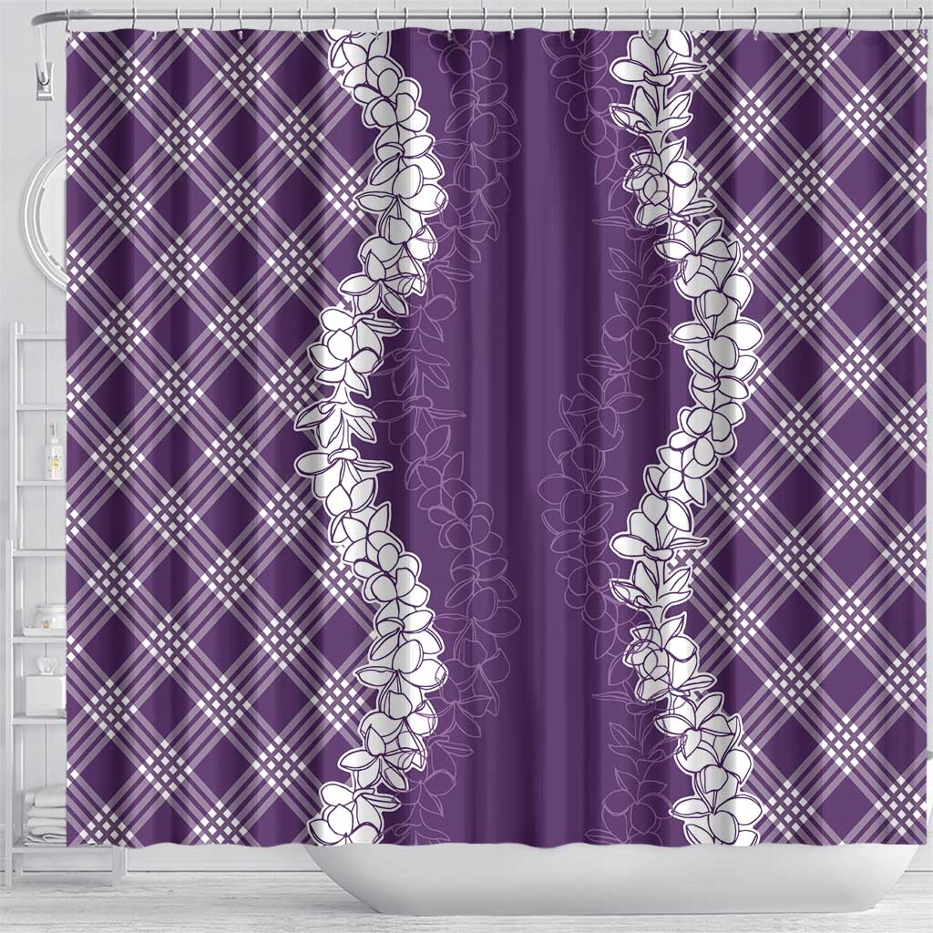 Hawaii Aloha Plumeria Lei Violet Palaka Shower Curtain - Polynesian Pride