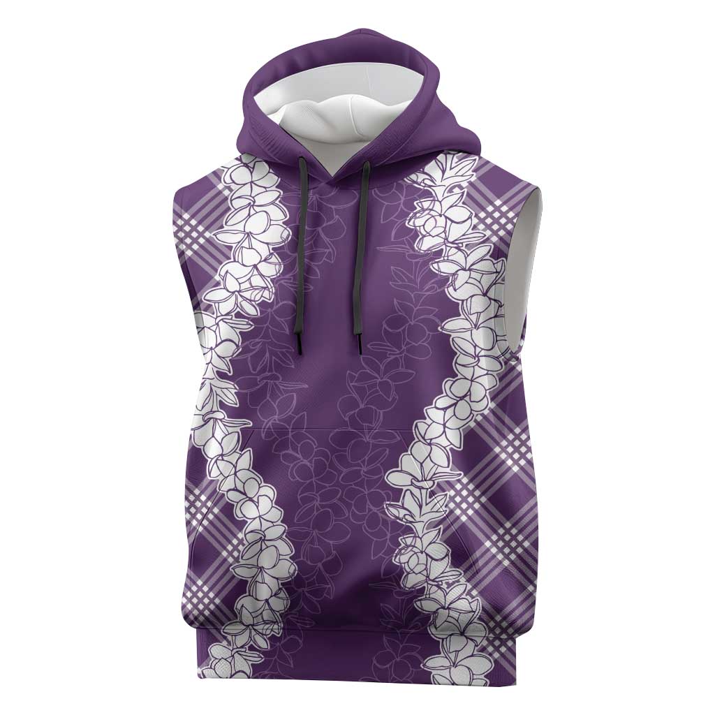 Hawaii Aloha Plumeria Lei Violet Palaka Sleeveless Hoodie - Polynesian Pride