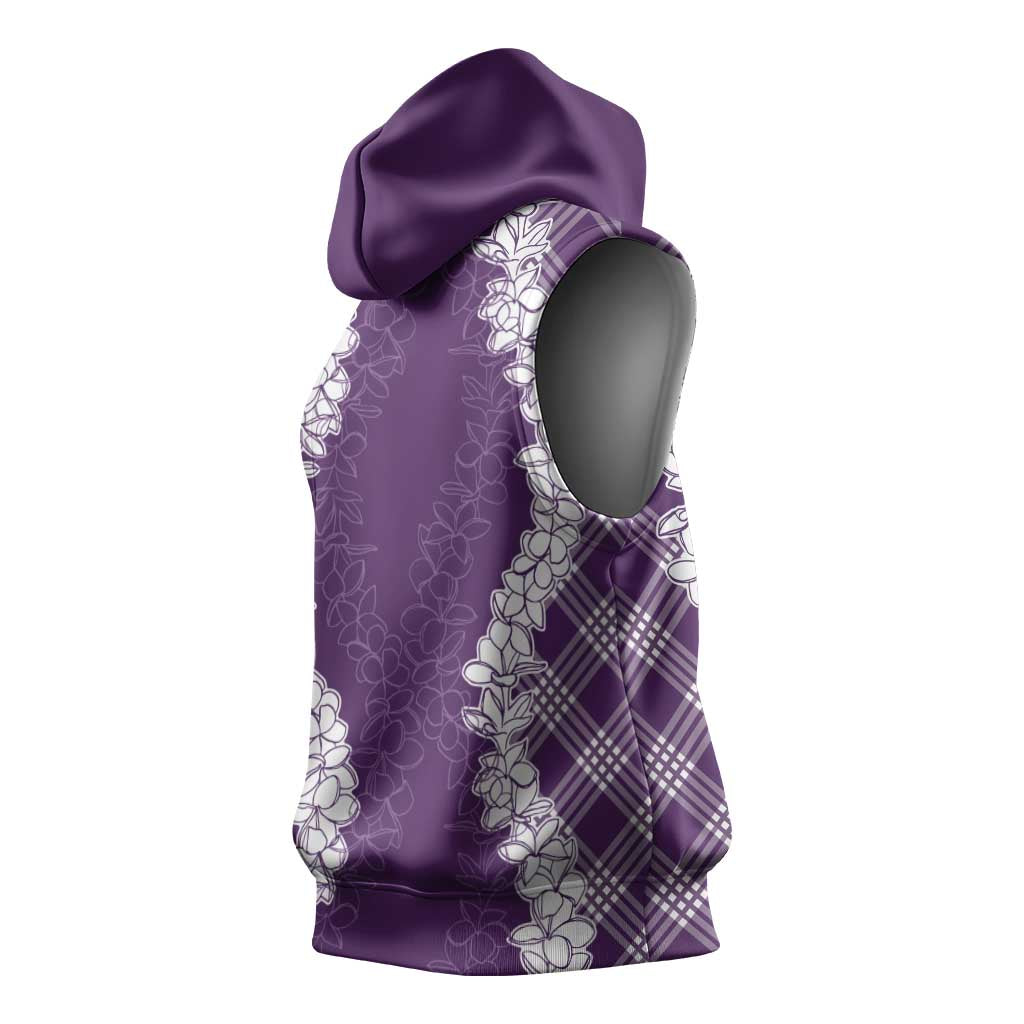 Hawaii Aloha Plumeria Lei Violet Palaka Sleeveless Hoodie - Polynesian Pride
