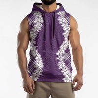 Hawaii Aloha Plumeria Lei Violet Palaka Sleeveless Hoodie - Polynesian Pride