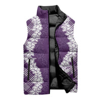 Hawaii Aloha Plumeria Lei Violet Palaka Sleeveless Puffer Jacket - Polynesian Pride