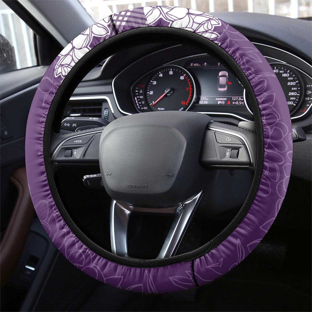 Hawaii Aloha Plumeria Lei Violet Palaka Steering Wheel Cover - Polynesian Pride
