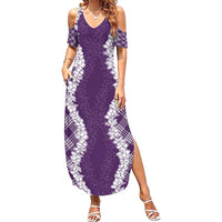 Hawaii Aloha Plumeria Lei Violet Palaka Summer Maxi Dress - Polynesian Pride
