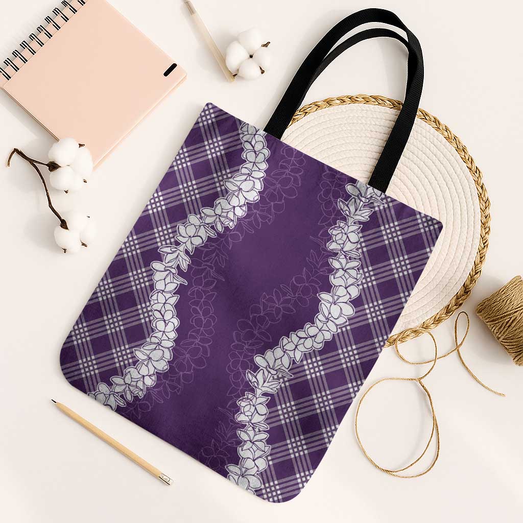 Hawaii Aloha Plumeria Lei Violet Palaka Tote Bag - Polynesian Pride
