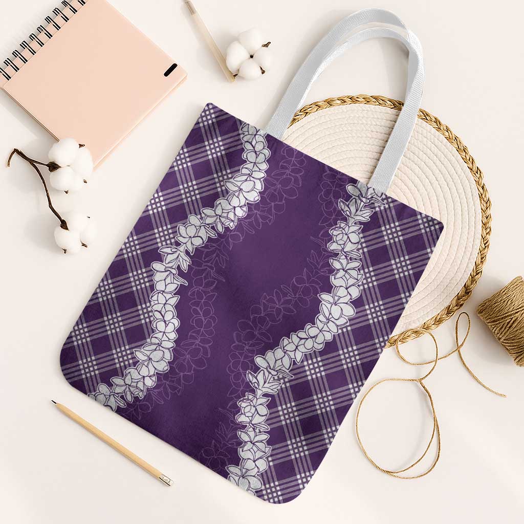 Hawaii Aloha Plumeria Lei Violet Palaka Tote Bag - Polynesian Pride