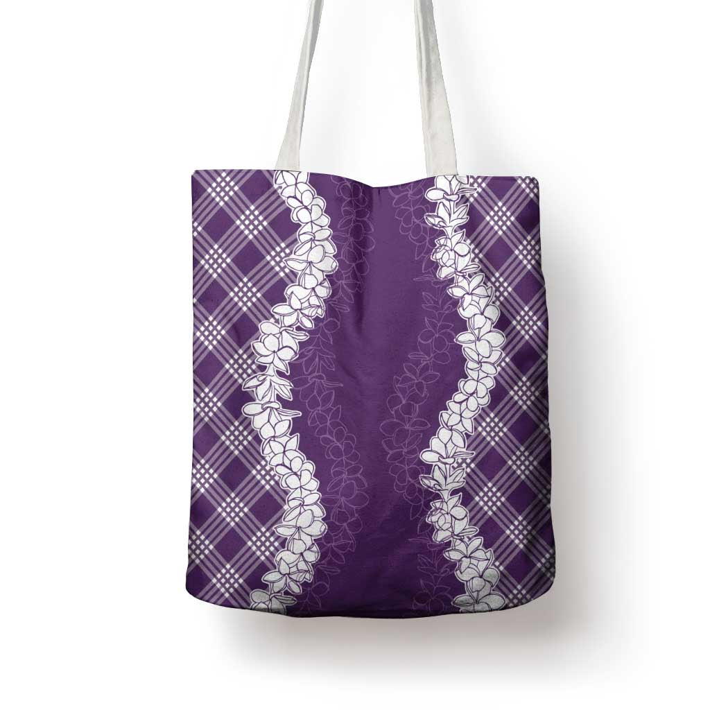 Hawaii Aloha Plumeria Lei Violet Palaka Tote Bag - Polynesian Pride