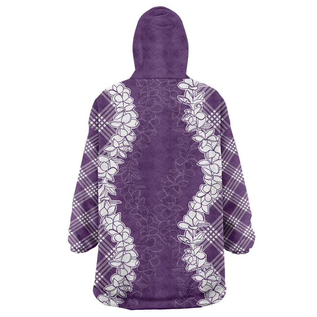 Hawaii Aloha Plumeria Lei Violet Palaka Wearable Blanket Hoodie - Polynesian Pride