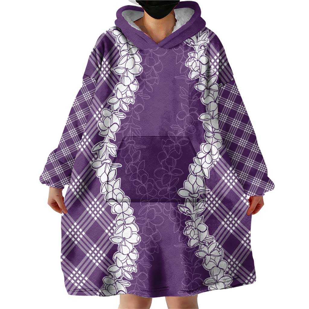 Hawaii Aloha Plumeria Lei Violet Palaka Wearable Blanket Hoodie - Polynesian Pride