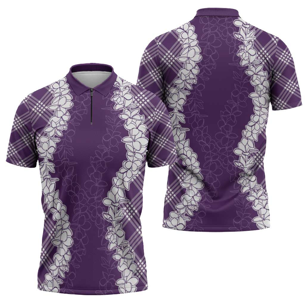 Hawaii Aloha Plumeria Lei Violet Palaka Zipper Polo Shirt - Polynesian Pride