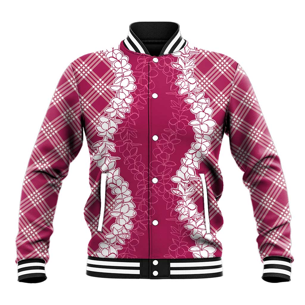 Hawaii Aloha Plumeria Lei Fuschia Palaka Baseball Jacket - Polynesian Pride
