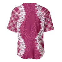 Hawaii Aloha Plumeria Lei Fuschia Palaka Baseball Jersey - Polynesian Pride