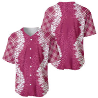 Hawaii Aloha Plumeria Lei Fuschia Palaka Baseball Jersey - Polynesian Pride