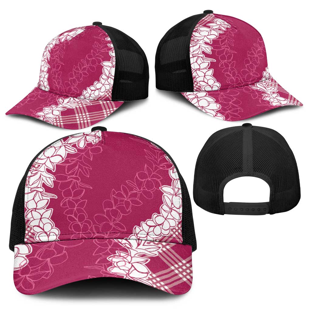 Hawaii Aloha Plumeria Lei Fuschia Palaka Baseball Net Cap - Polynesian Pride