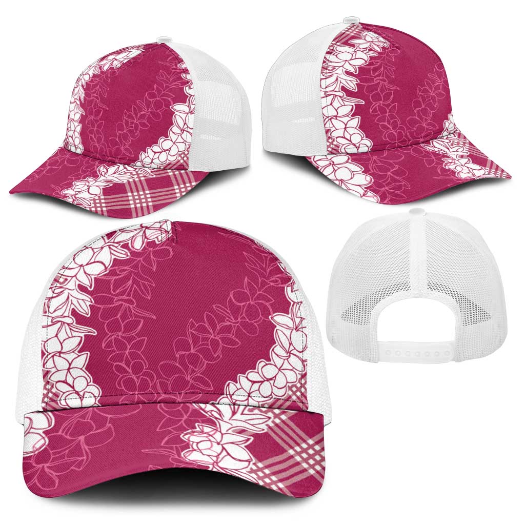 Hawaii Aloha Plumeria Lei Fuschia Palaka Baseball Net Cap - Polynesian Pride